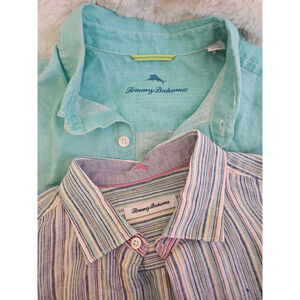TWO Tommy Bahama 100% Linen Button Down Shirts Size M Beachy Vacation Breathable